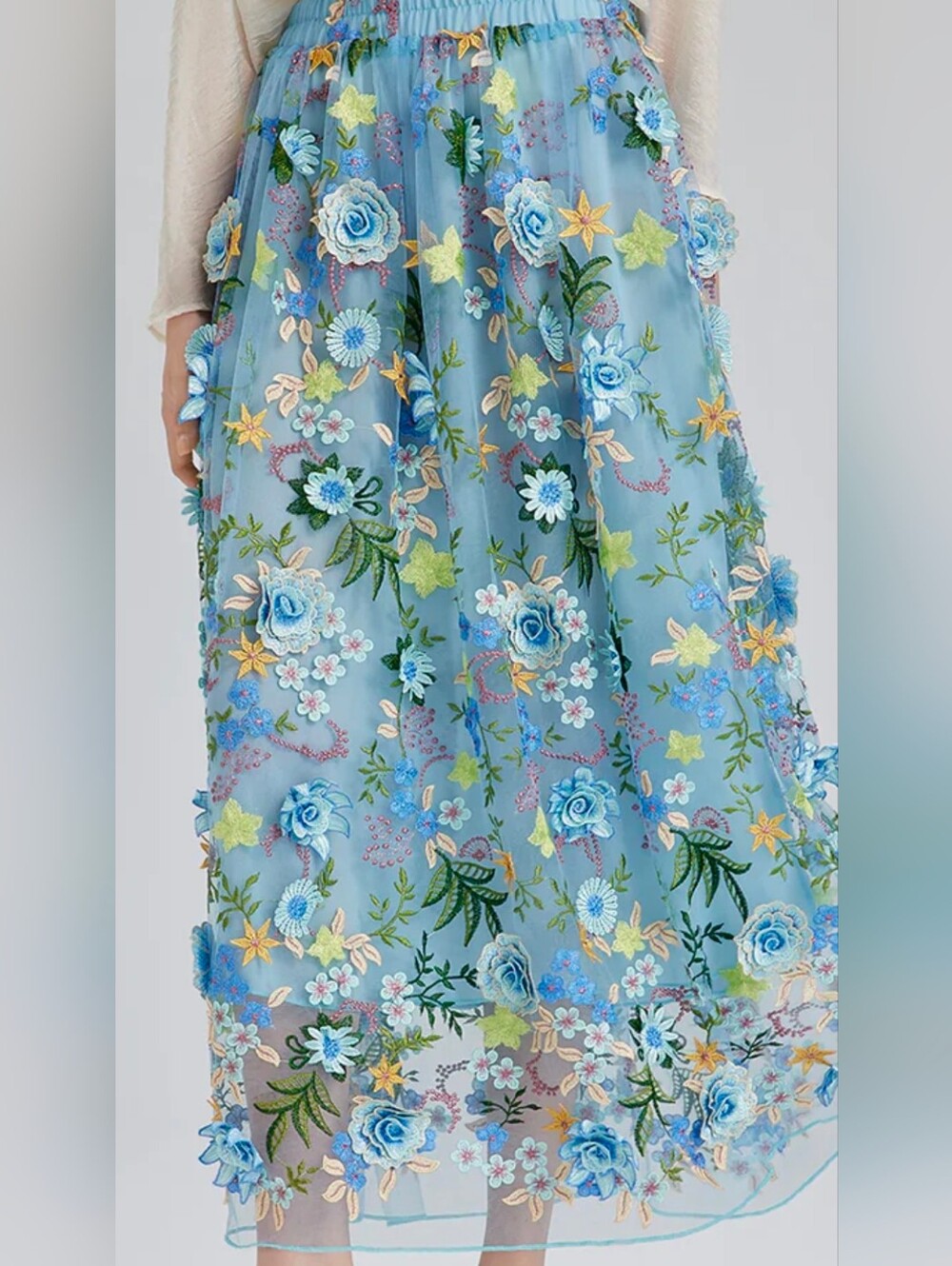 Rich Radi QS Embroidered Blue Floral Lingerie Skirt Xl